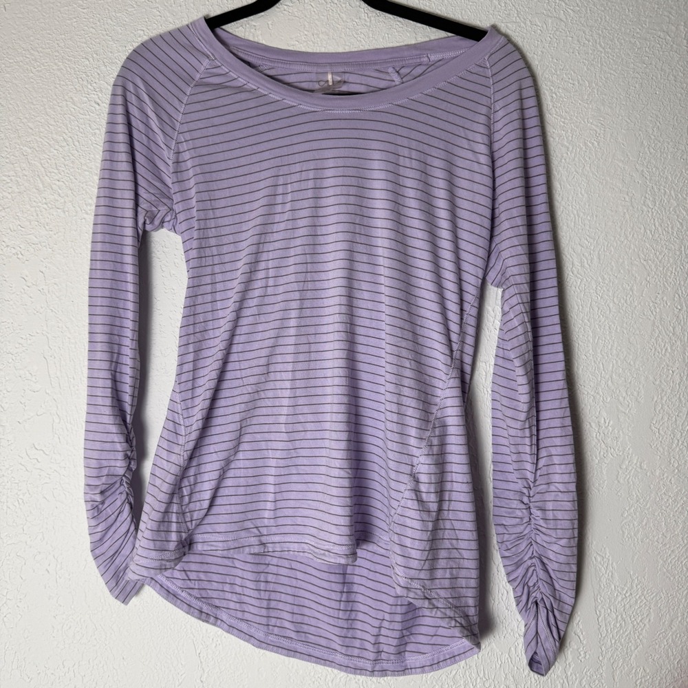 Calia Womens M Lavender Striped Ruched Long Sleeve Top Athletic Athleisure